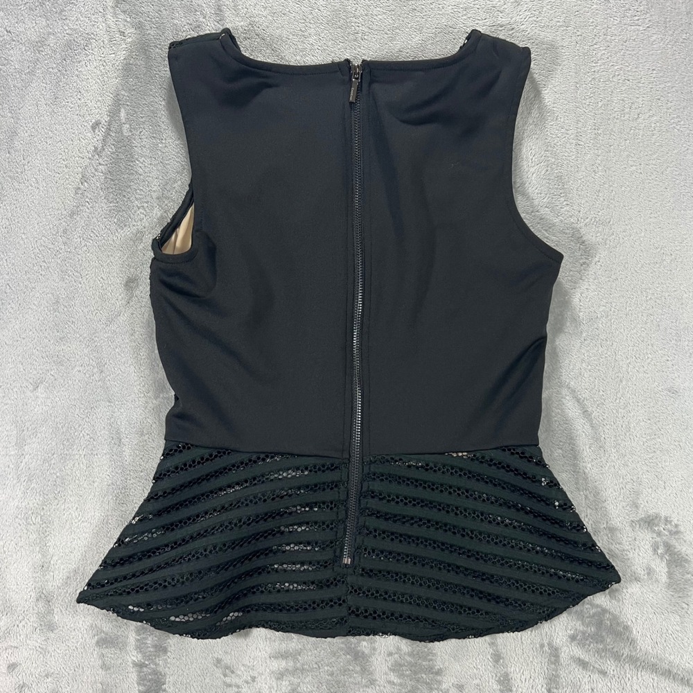 BEBE Peplum Top Womens Medium Black Lace Striped Sleeveless Formal Baddie Chic - Picture 8 of 13
